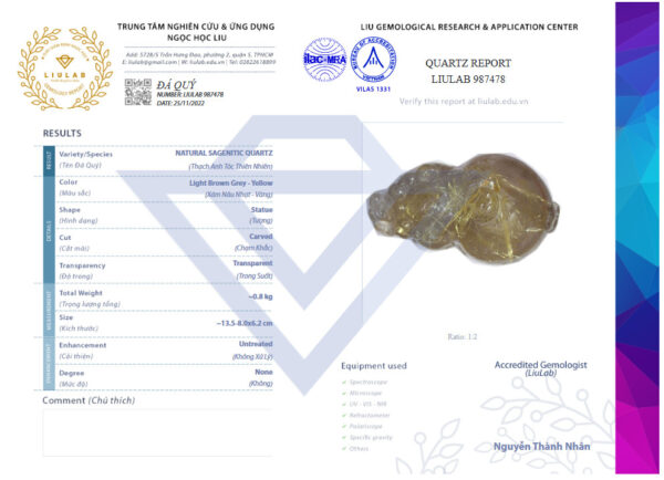 Tác Phẩm Tỳ Hưu Thạch Anh Tóc Vàng 800 Gram